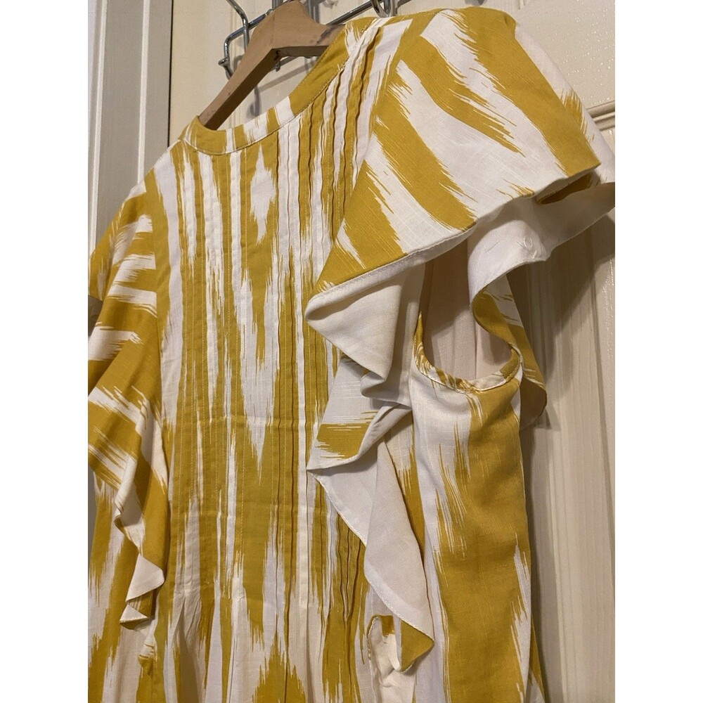 Anthropologie Maeve Cassandra Pintuck Yellow Flutter Sleeve Maxi Dress Large - Picture 9 of 16